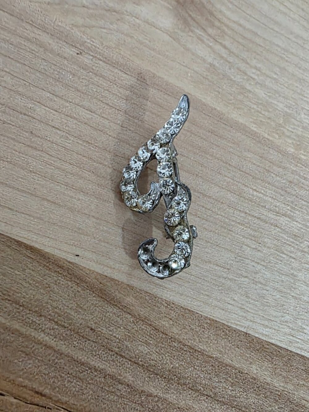 “J” Rhinestone Pin  ~ Vintage